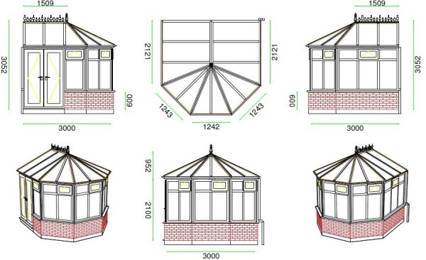 Victorian-style Conservatory 3000mm by 3000mm by 3052mm